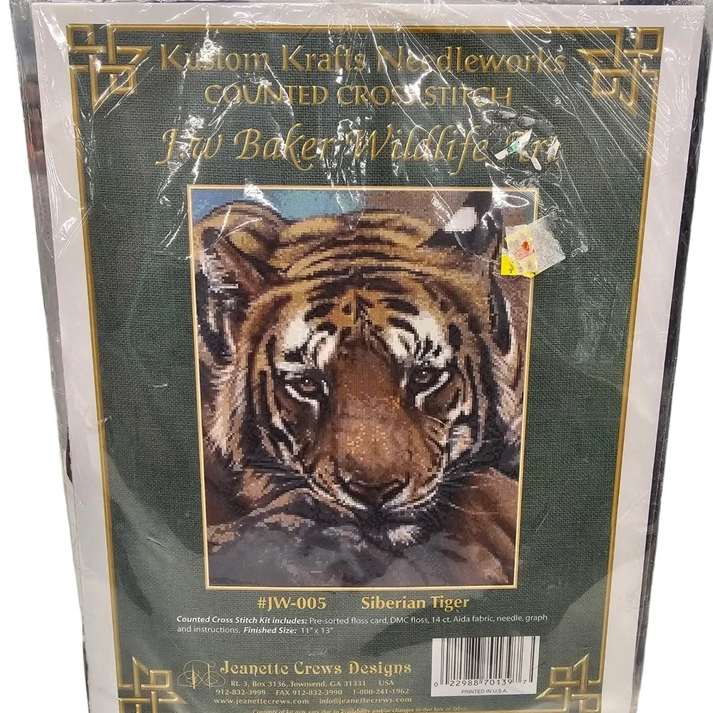 Kustom Krafts Siberian Tiger Counted Cross Stitch Kit Jim Baker JW-005 11x13 New